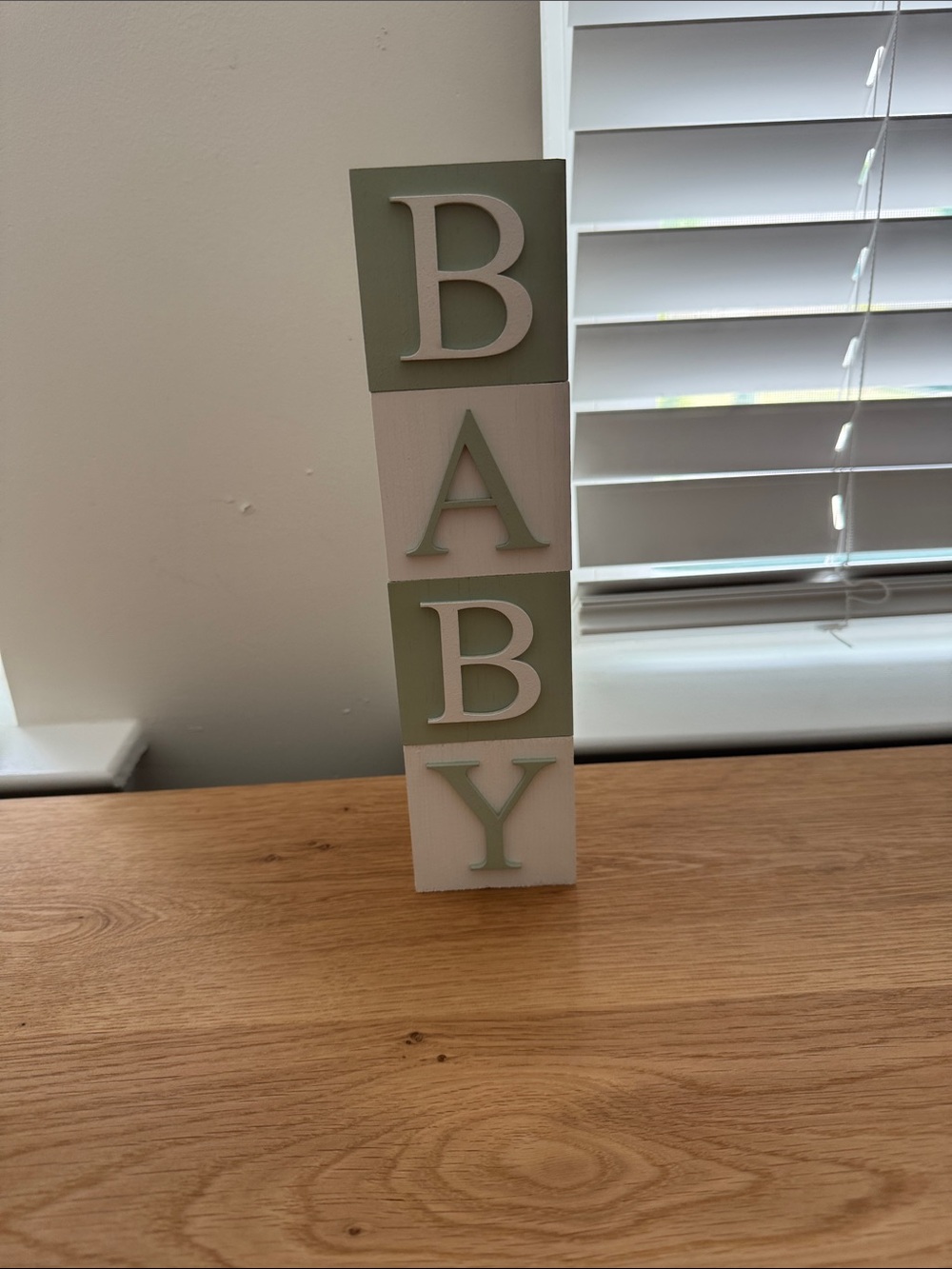 Solid Wood BABY Block Stacked Decor in Sage and White